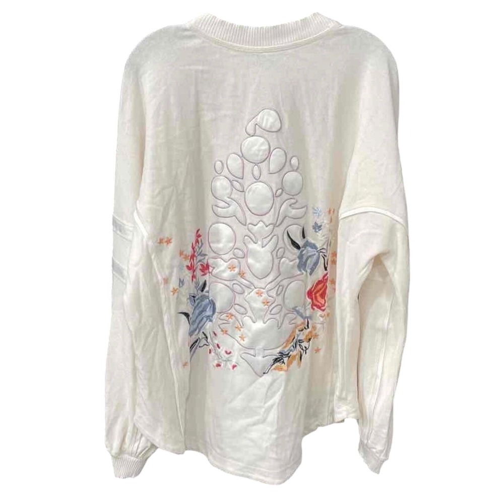 Free People FP Movement Rugby Ready Embroidered Logo Sweatshirt Cream Medium - Picture 4 of 6